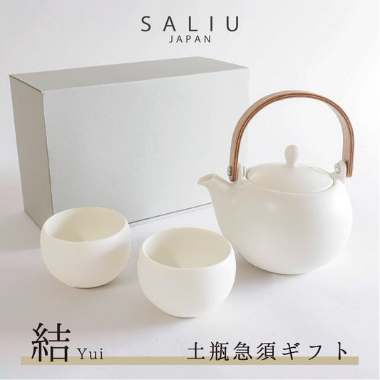 日本製SALIU木柄半啞光陶器茶壺、茶杯套裝 (330ml; 白色)